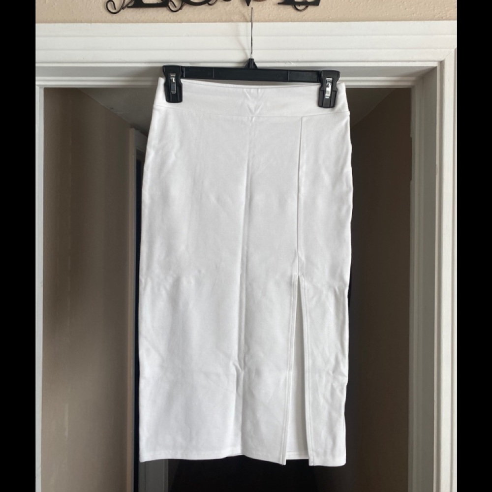 White midi skirt with front split